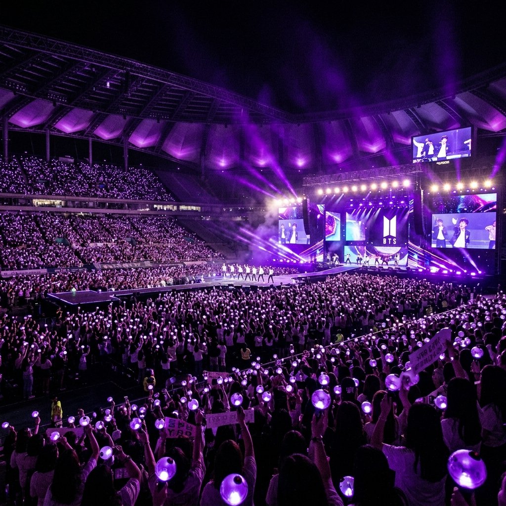 Concierto de BTS lleno de ARMY con lightsticks morados